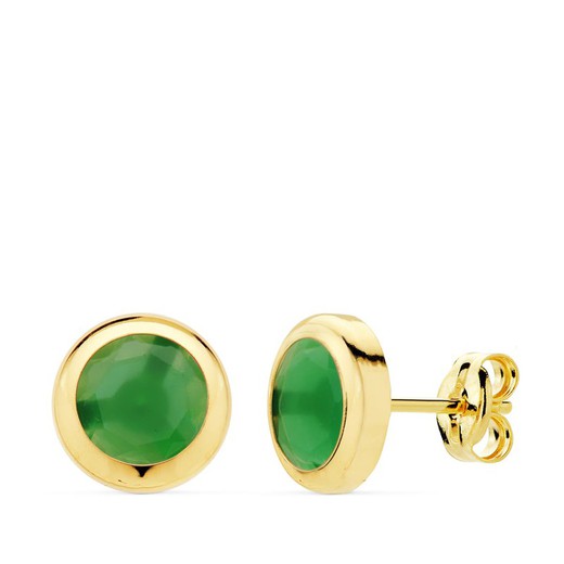 Ohrringe aus 18-karätigem Gold mit grünem Chaton-Stein, 8,5 mm, 21036-VE