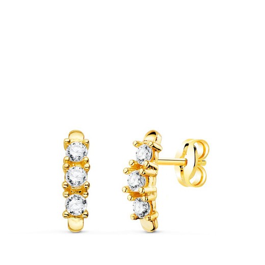 18kt Gold Earrings Zirconia Claws 9.5X2.5mm Pressure Closure 21205-OA
