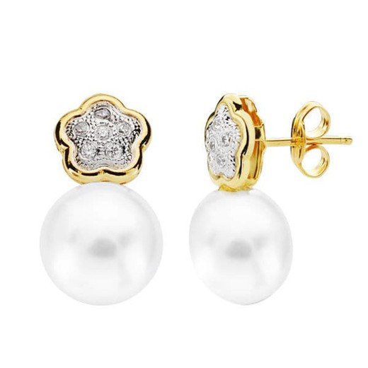 Boucles d'oreilles en or 18 carats perle zircone 18X10mm 18695