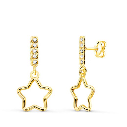 18kt Gold Earrings Star Pendant Zircons 17X8mm 21078