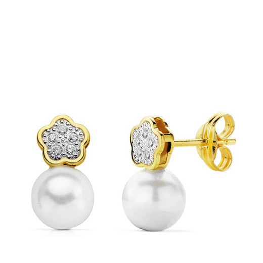 18kts Gold Communion Pearl Flower Earrings 12-6mm 18736