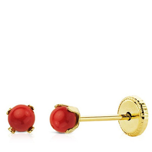 18kts Gold Earrings Red Coral 8695-C