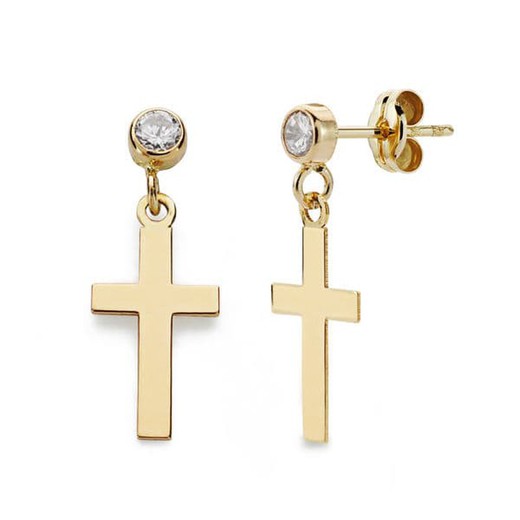 18kt Gold Earrings Smooth Chaton Cross 12X7mm 18641
