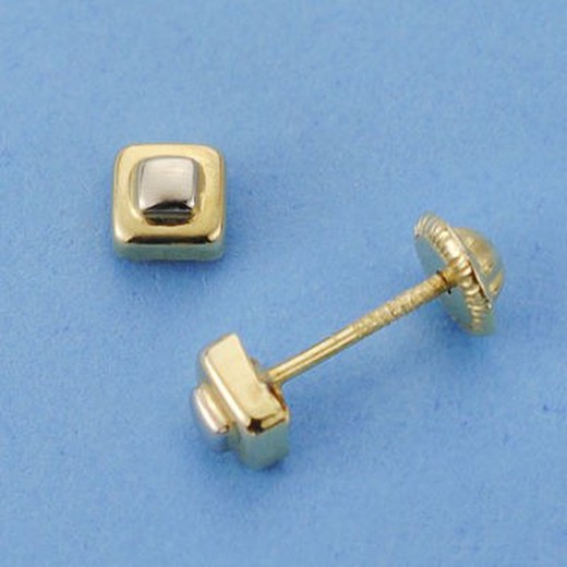 Boucles d'oreilles carrées bicolores en or 18 carats 10515
