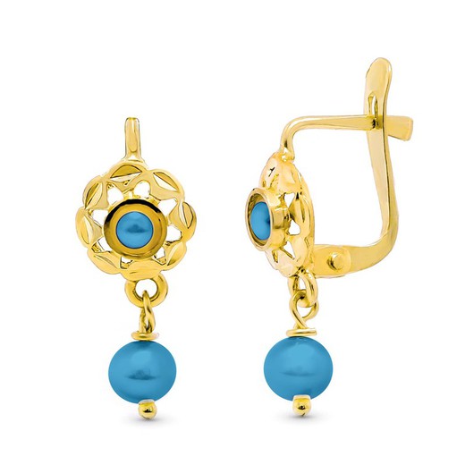 18kt Gold Cuban Turquoise Earrings 15X6mm Catalan 15760-T