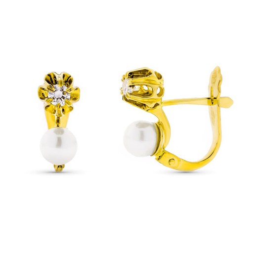 18kt Gold Diamond Pearl Claw Earrings 1312