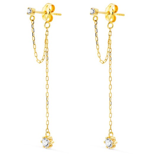 18kt Gold Earrings Double Chain 3cm Zircons Pressure Closure 21218