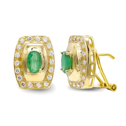 18kt Gold Earrings Emerald 6X4mm Zirconia 7162-1ES