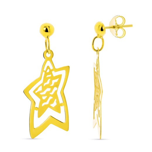18kt Gold Openwork Star Earrings with Matte Hook Closure 11890