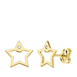 18kt Gold Earrings Star Zircons 8X8mm 21043