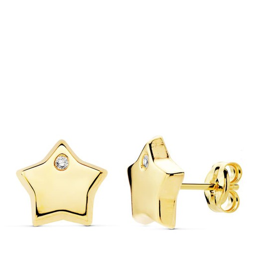 18kt Gold Earrings Star Zircons 9X9mm 18898