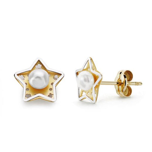 18kt Gold Star Pearl Earrings 8-8mm 18670