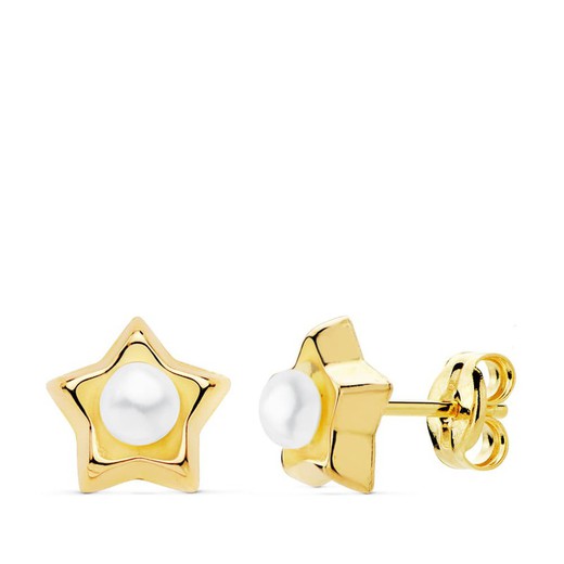 Stern-Perlen-Ohrringe aus 18-karätigem Gold, 8 x 8 mm, 21015