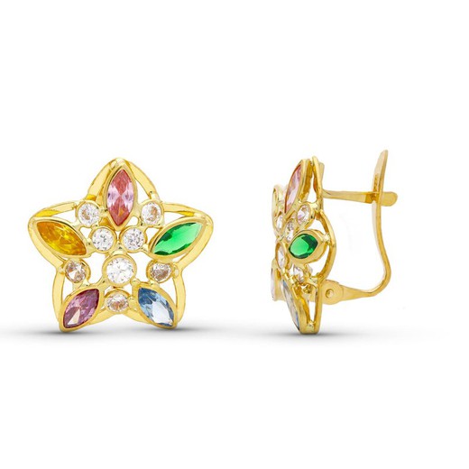 18kt Gold Star Stone Earrings 15469