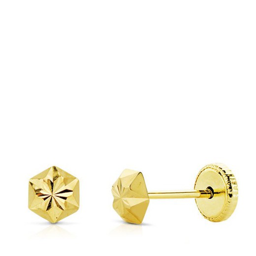 18kts Gold Earrings Carved Star 0013