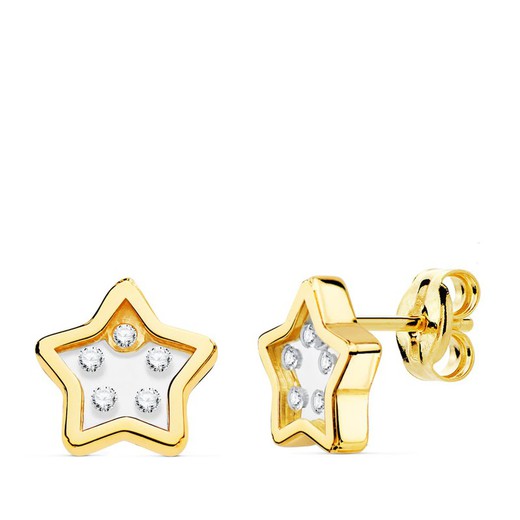 Χρυσά σκουλαρίκια 18 καρατίων Airshine Stars Διάφανο Ζιργκόν 9X9mm 21142