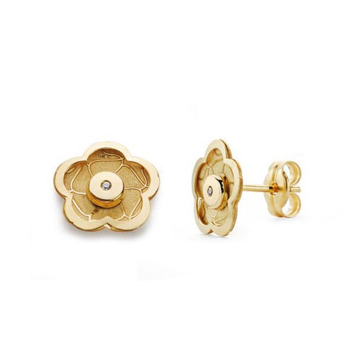 18kt Gold Earrings Flower Zircons 8X8mm 18652