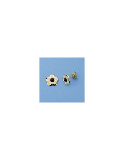 Ohrringe aus 18-karätigem Gold, Blumen-Emaille, 10 x 10 mm, 11777