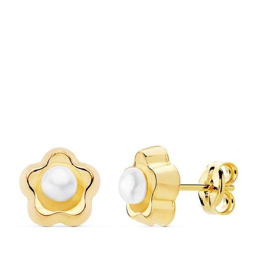 Boucles d'oreilles en or 18 carats avec perles et fleurs 8x8 mm 21014