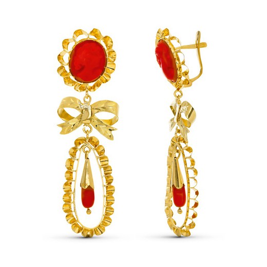 18kt Gold Earrings Tear Coral Cameo 8523