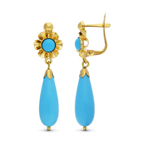Boucles d'oreilles en forme de larme turquoise en or 18 carats 8122-T
