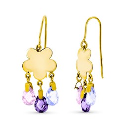 Pendientes Oro 18kts Largo Flor 3 Piedras Color RS-AT-MA 15256-COM1