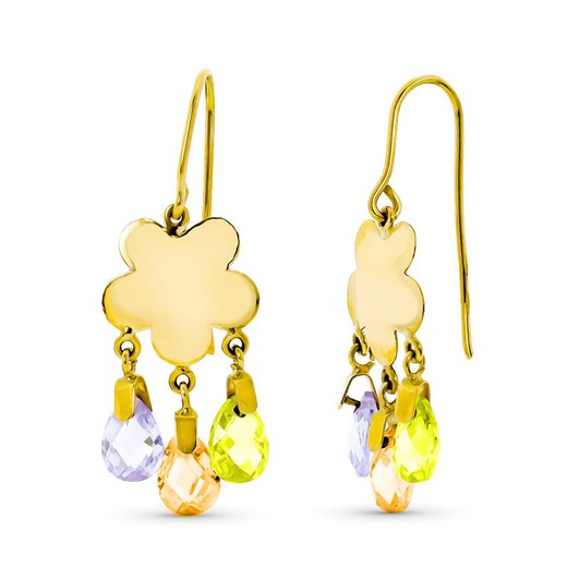 18kt Gold Earrings Long Flower 3 Stones CT-MA-OL 15256-COM2