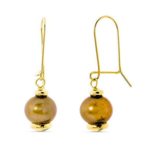 Boucles d'oreilles en or 18 carats, couleur perle longue, 31x9mm, fermeture à crochet 15507
