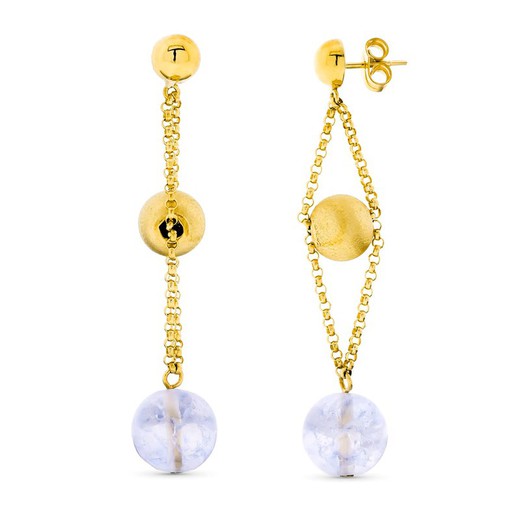 Long 18kt Gold Ball Earrings Gold Color Pressure Closure 15217