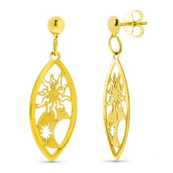 Boucles D'oreilles Longues Ajourées En Or 18 Carats Soleil Lune 11853