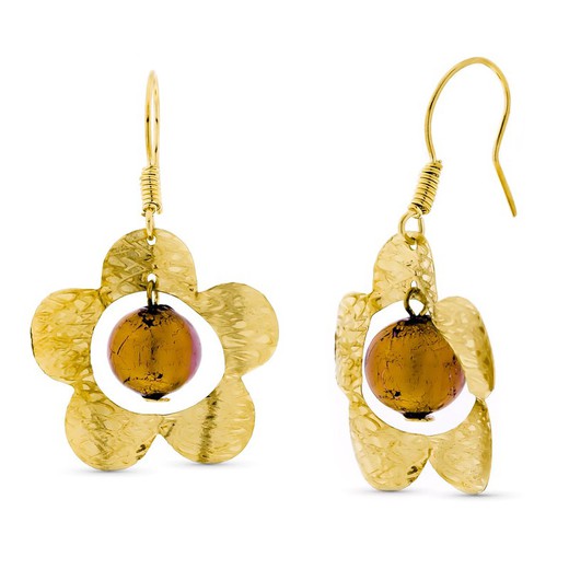 Lange Murano-Ohrringe mit Blumenkugel aus 18-karätigem Gold mit Hakenverschluss 15394