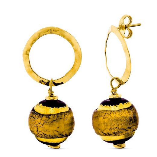 Lange Murano 18 karat guld øreringe 14 mm brune toner 15501-MR