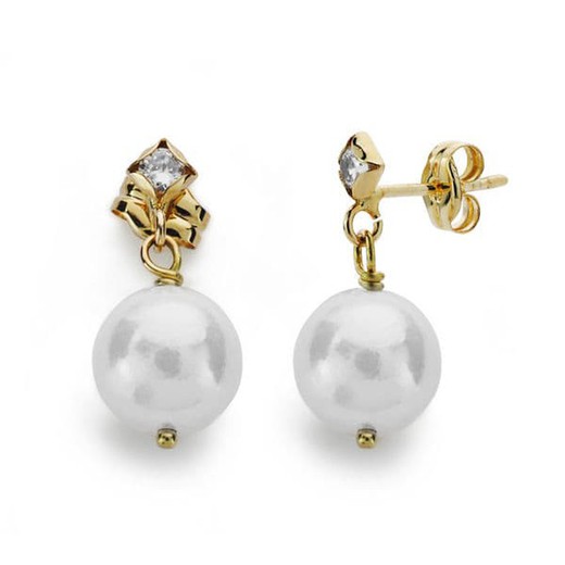 Orecchini lunghi in oro 18kt con perle e zirconi 17X8mm 18608
