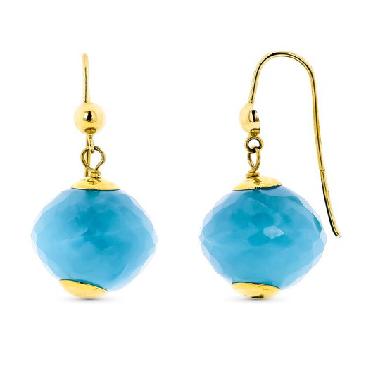 Long 18kt Gold Earrings Blue Stone 28X15mm 15358-AZ