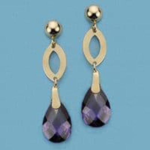 Long 18kt Gold Stone Earrings with Pressure Closure 15466