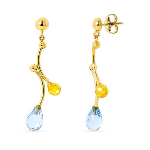 Lange Ohrringe aus 18-karätigem Gold mit Aquamarin-Citrin-Steinen 15333-AMCT