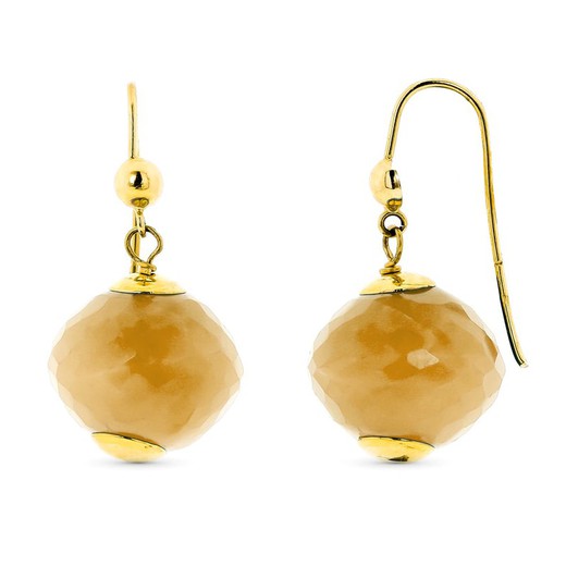 Boucles d'oreilles longues en or 18 carats avec pierres jaunes 28X15 mm 15358-AR