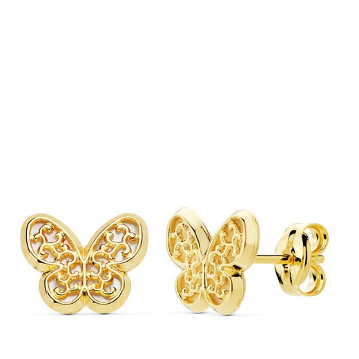18kt Gold Pearl Butterfly Earrings 9X8mm 18866