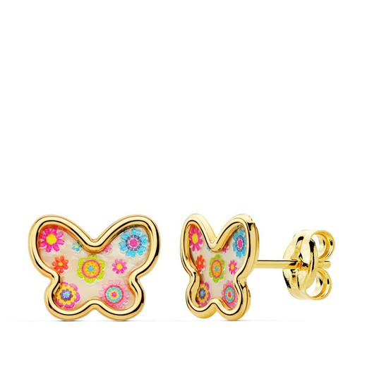 Boucles d'oreilles en or 18 carats nacre papillons couleurs 9X7mm 21037