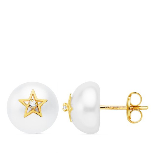 18kt Gold Half Pearl 9mm Star Pressure Earrings 21053