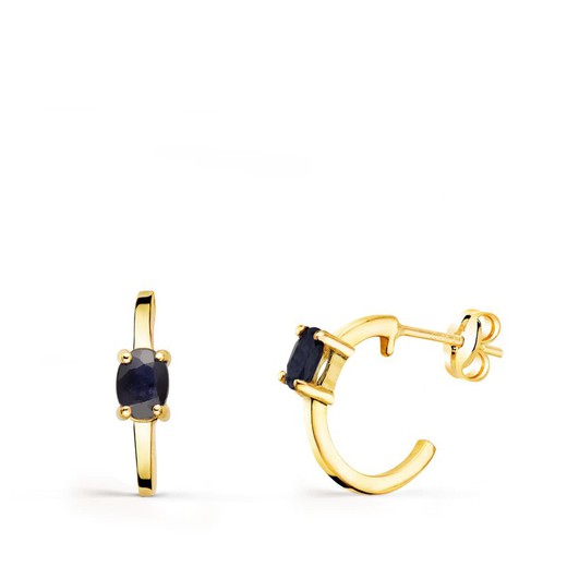 Ohrringe aus 18-karätigem Gold, halber Ring, glatter Saphir, 12 x 3 mm, Druckverschluss, 21285-ZA