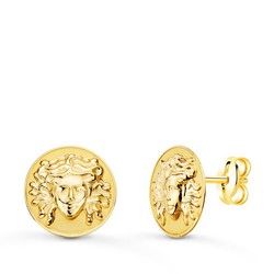 18kt Gold Medusa Earrings 12mm Matte Pressure Closure 21225