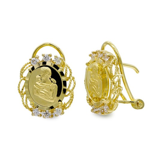 Ohrringe aus 18-karätigem Gold, Muttermünze, Omega-Zirkone, 3205-1 mm