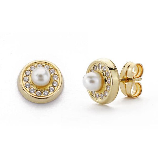 Boucles d'oreilles en or 18 carats avec perle de 3 mm et zircone pression 18298