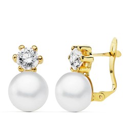 18kt Gold Earrings Pearl 9mm Claw Zirconia 5mm 18794