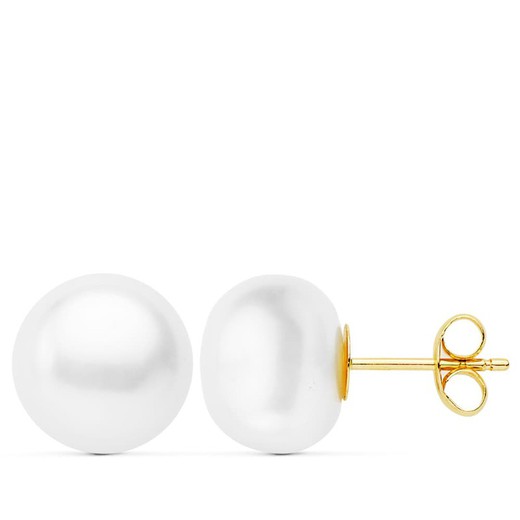 18kt Gold Button Pearl Earrings 10-10.5mm 18886