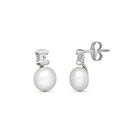 Boucles d'oreilles en or 18 carats perle zircone 10X6mm 18205