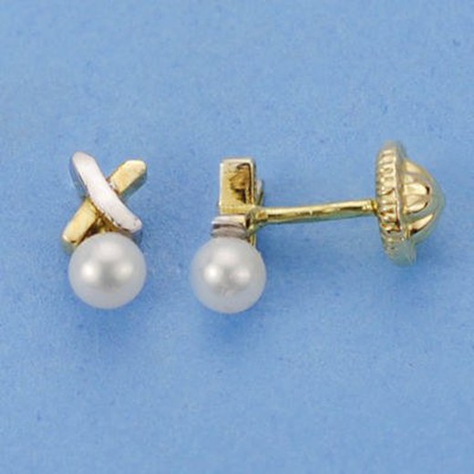 18kts Gold Pearl Cross Earrings 18080