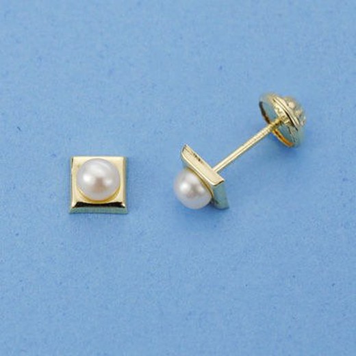 18kts Gold Square Pearl Earrings 18247-P