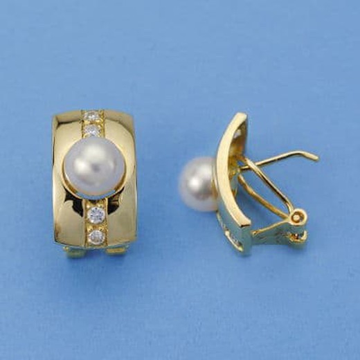 Boucles d'oreilles en or 18 carats perle de culture 16X9mm 11222